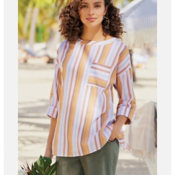 SOFT SURROUNDINGS Enyo Top in Americana  Stripe - Picture 1 of 9